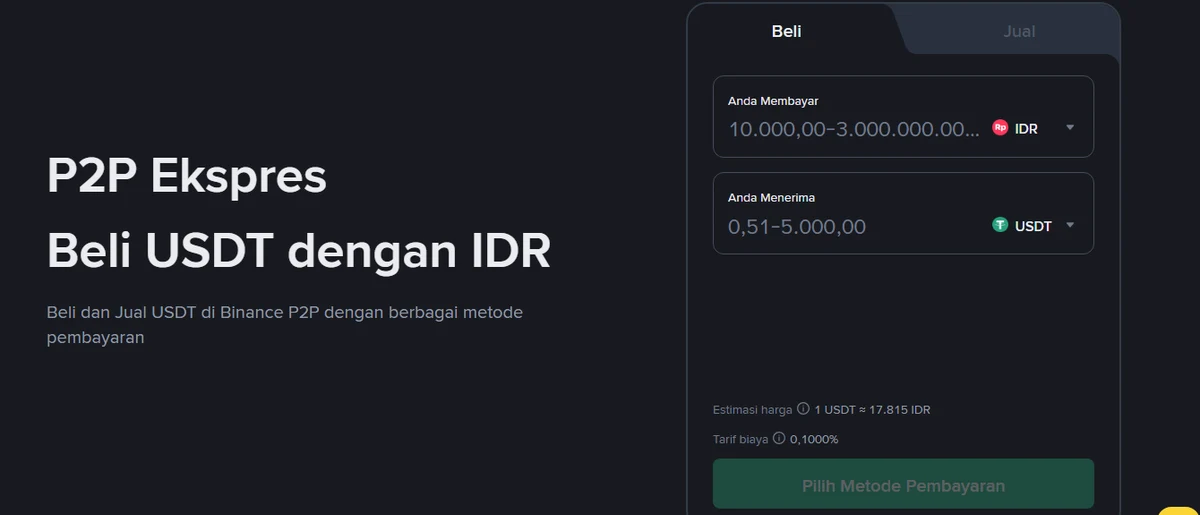 Beli USDT pakai rupiah di Binance P2P: metode pembayaran, limit, dan biaya transfer bank