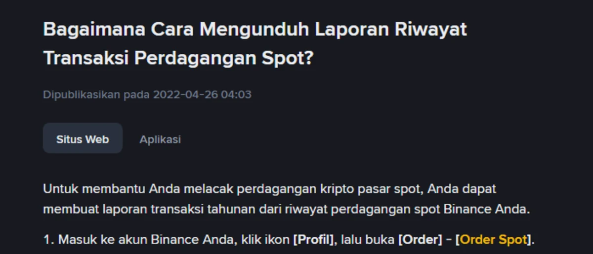 Cara download riwayat transaksi Binance: batas 1 tahun di web dan 10.000 baris di aplikasi