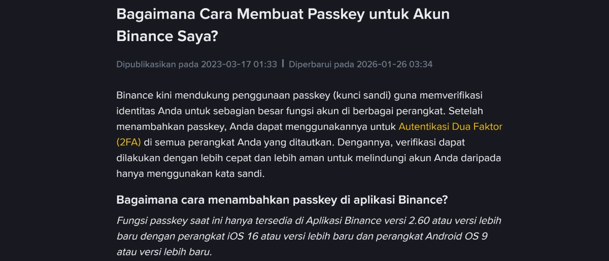Passkey Binance: cara mengaktifkan dan apa yang terjadi kalau ponsel hilang